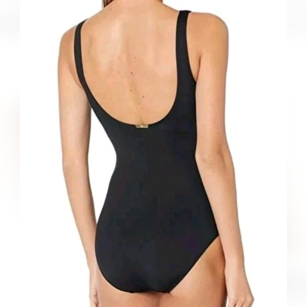 Lauren Ralph Lauren Twist Front Swimsuit Woman 16W Underwire Shaping Black Nwt - Picture 2 of 14